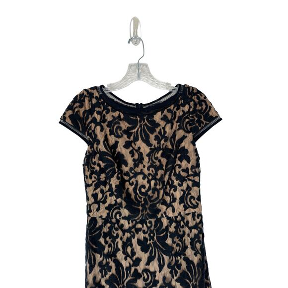 Tadashi Shoji Dress Navy Nude Embroidered Lace Formal Maxi Evening Gown Size 6 - Picture 3 of 15